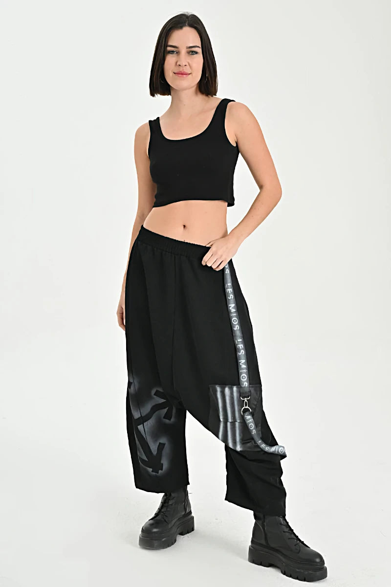  Haremshose von Les Mios aus Polyester, 7069, Schwarz/Weiß, Pinselstrich, Ausgefallen