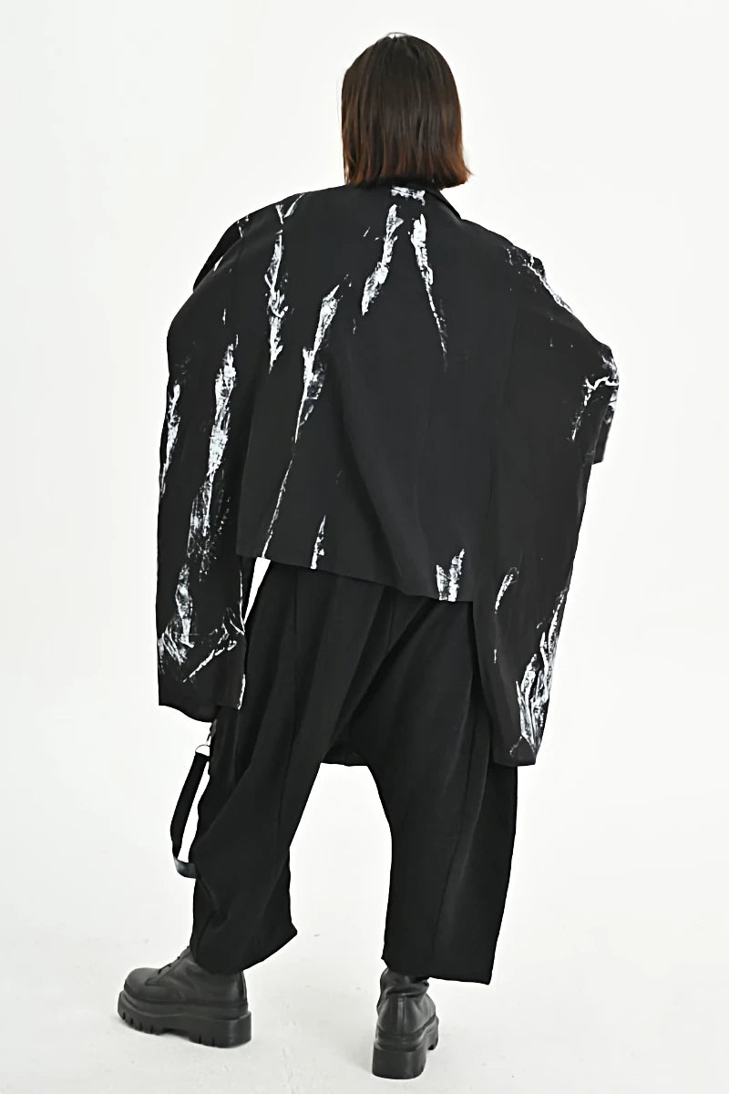  Oversized Jacke von Les Mios aus Materialmix, 7019, Schwarz/Weiß, Pinselstrich, Schick