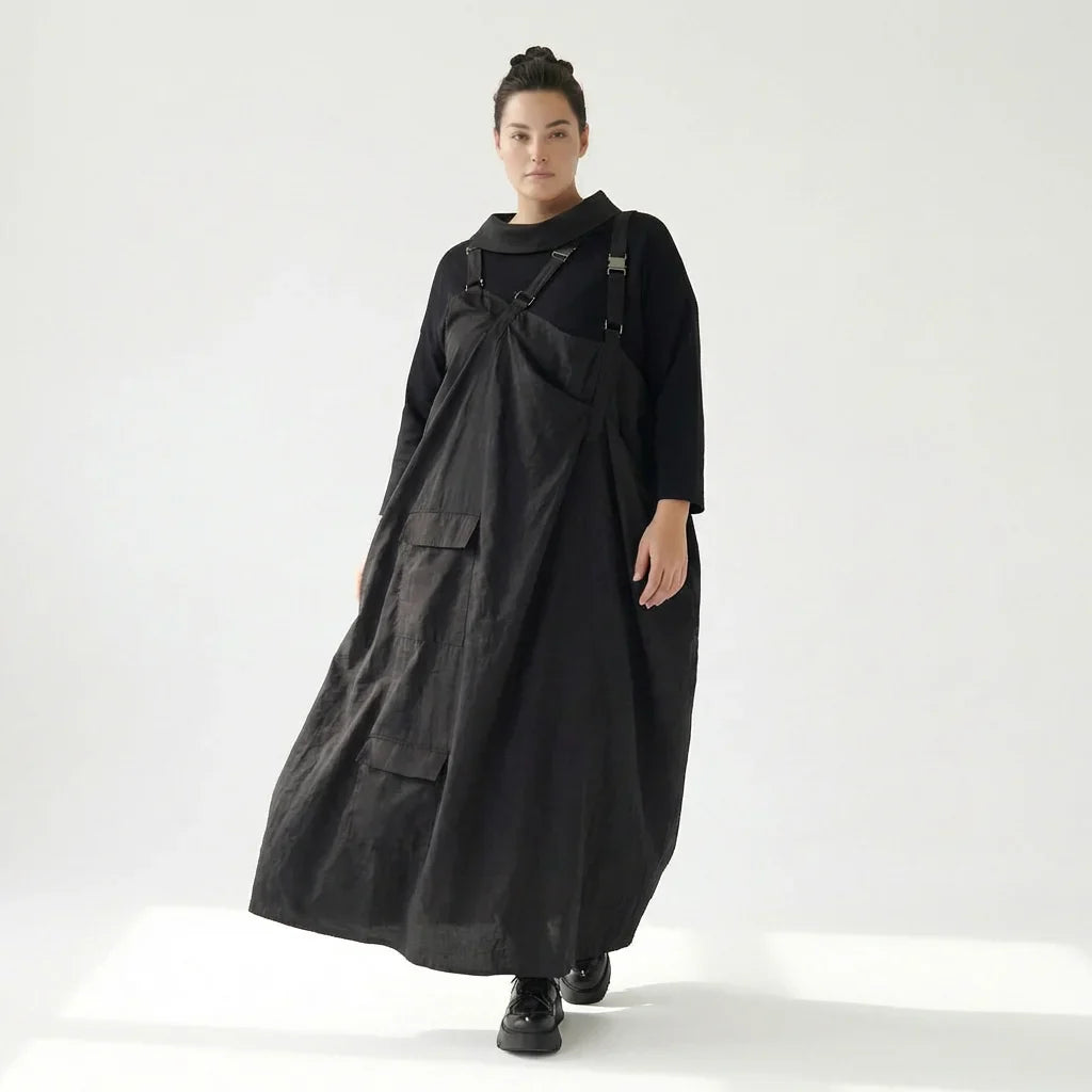 Zweiteiliges Damenkleid von Red Corner in Schwarz – Popeline & Jersey, Oversize, EU 42 bis 48, Avantgarde Look