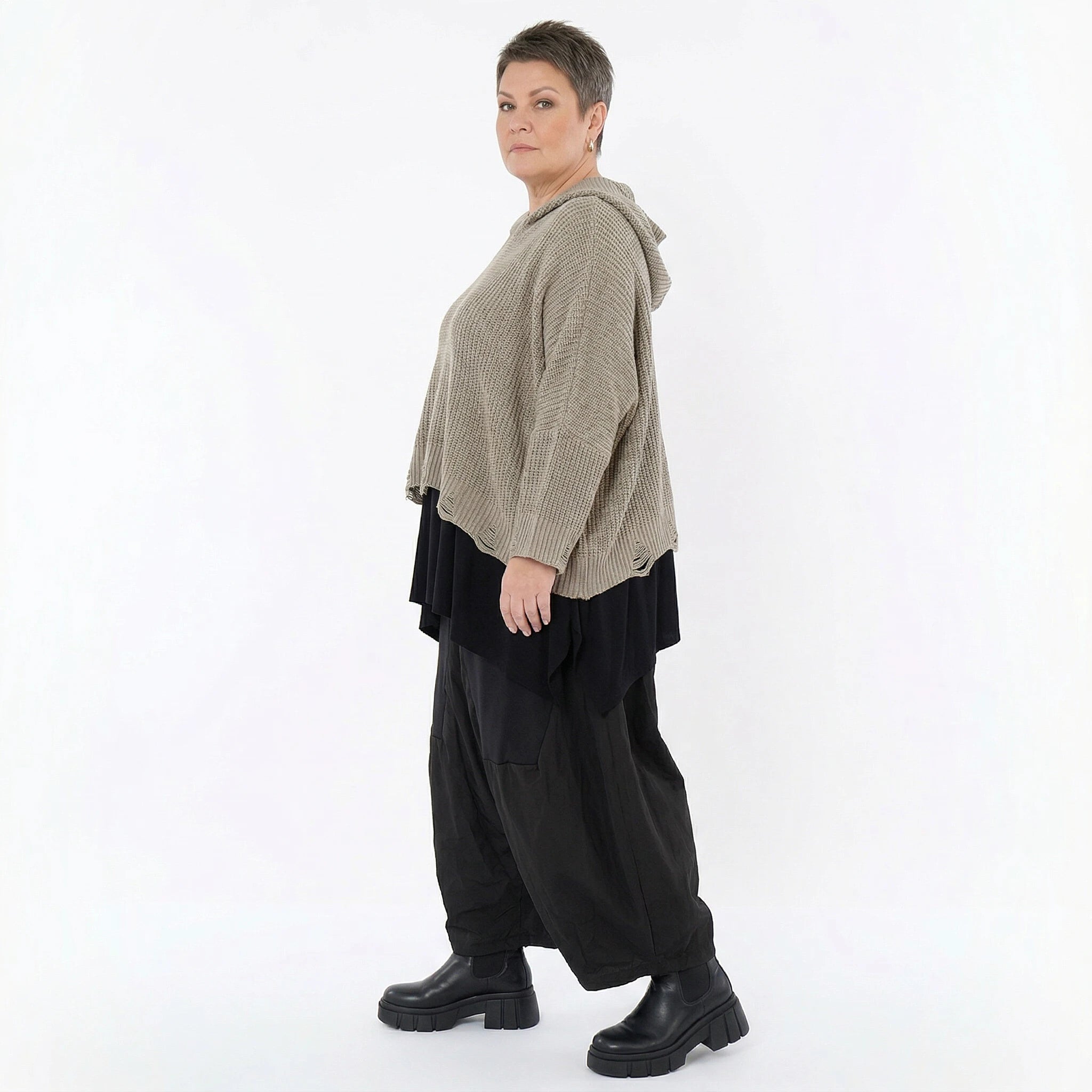 AKH Premium Bigshirt in kastiger Form, aus Baumwolle, P1032.2601, Beige, Ausgefallen, Zeitlos