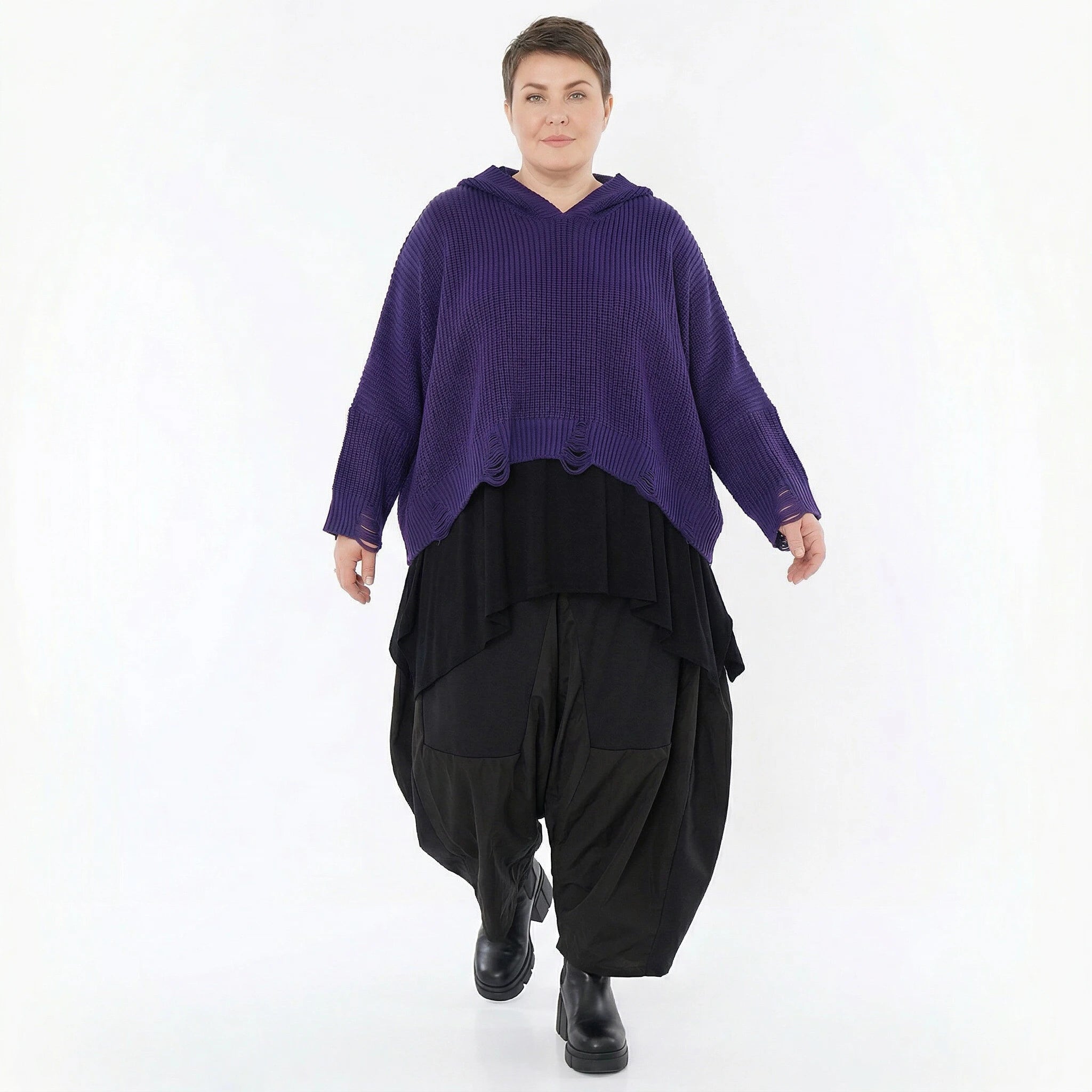 AKH Premium Bigshirt in kastiger Form, aus Baumwolle, P1032.2601, Lila, Ausgefallen, Zeitlos