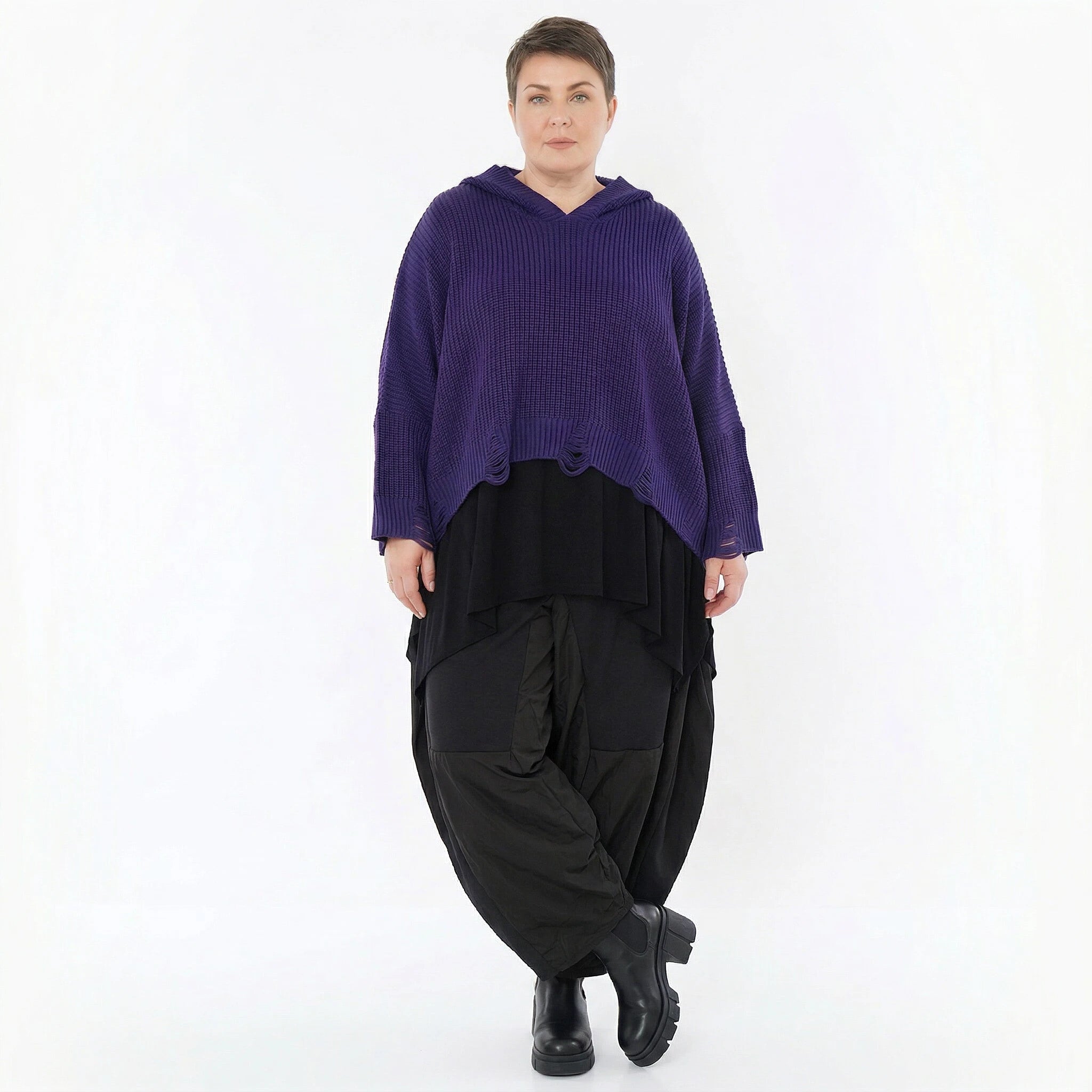 AKH Premium Bigshirt in kastiger Form, aus Baumwolle, P1032.2601, Lila, Ausgefallen, Zeitlos
