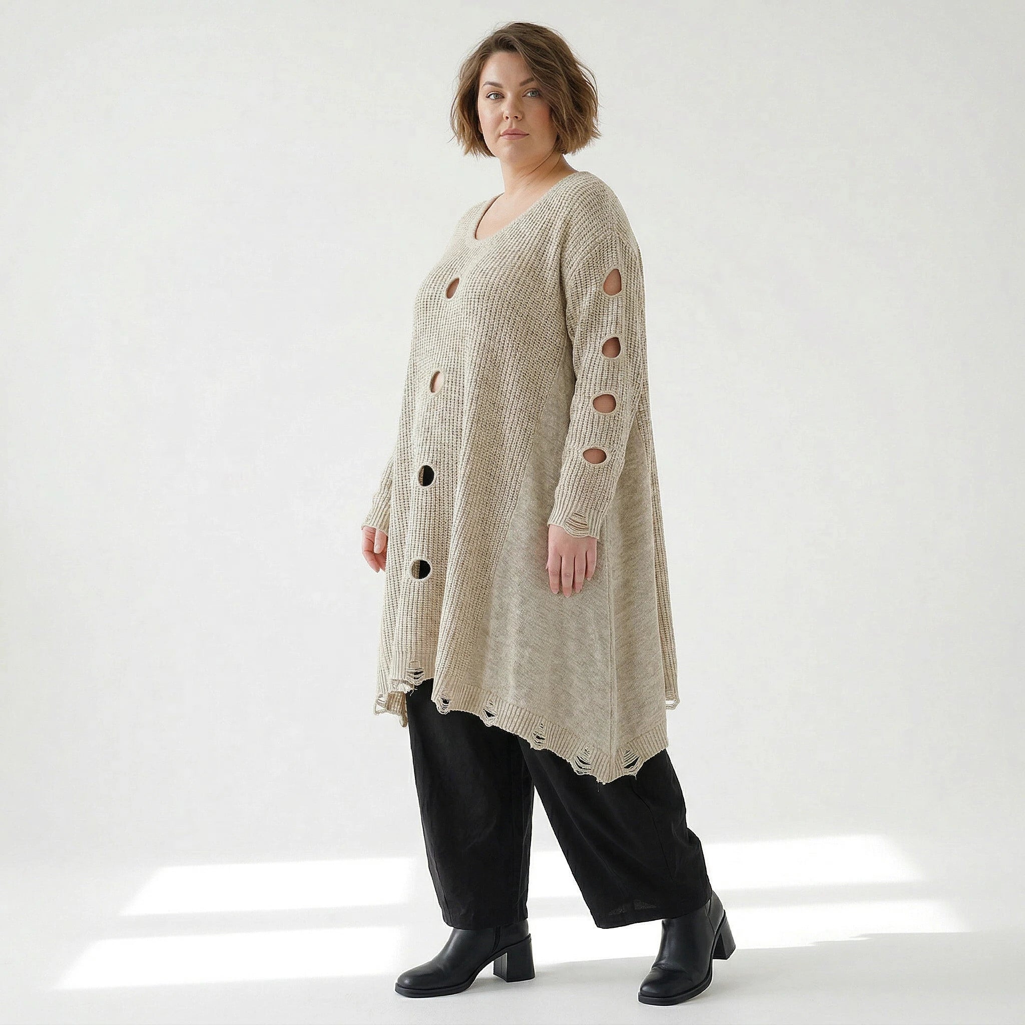 A-Form Bigshirt von AKH Premium aus Baumwolle, P1032.2603, Beige, Ausgefallen, Zeitlos