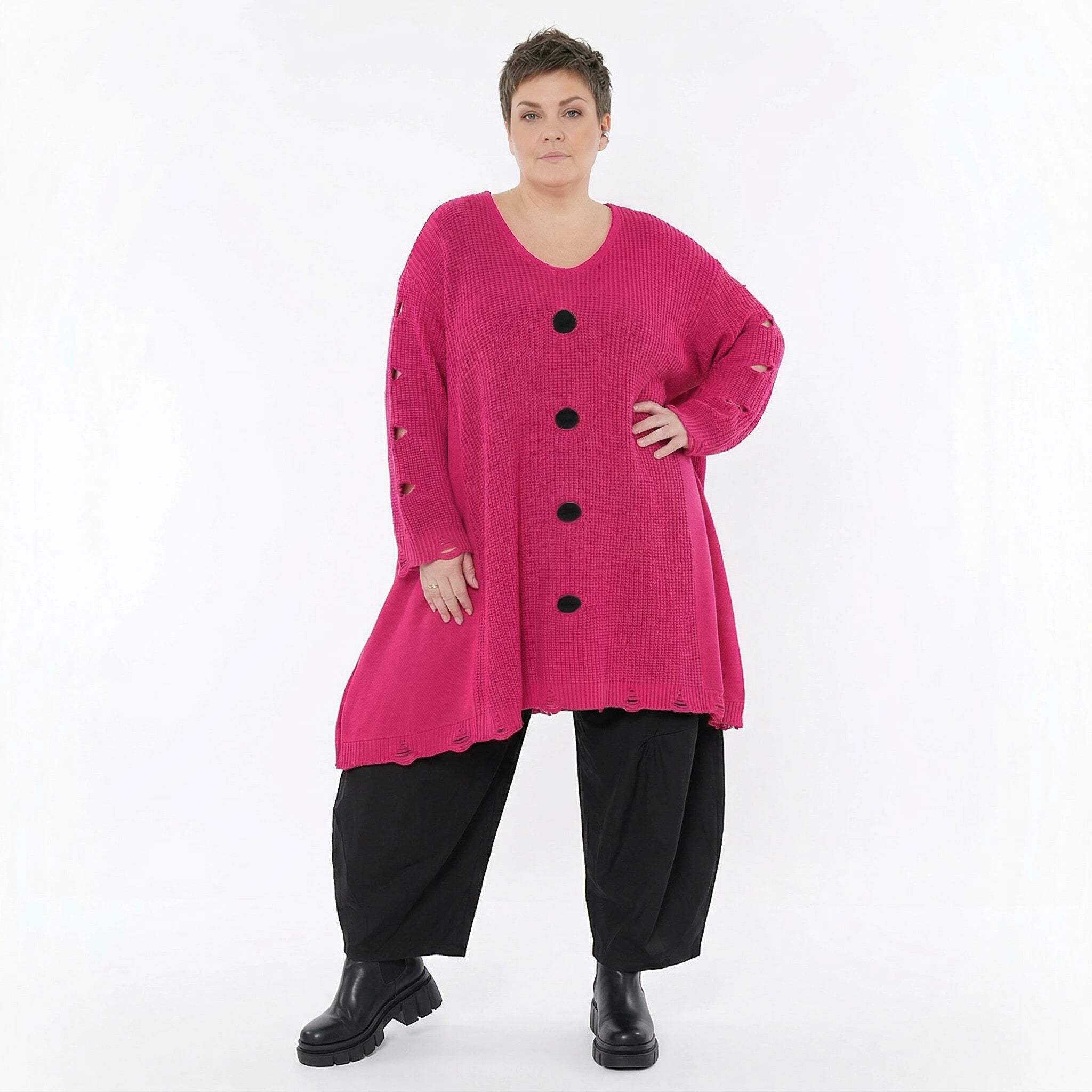 A-Form Bigshirt von AKH Premium aus Baumwolle, P1032.2603, Fuchsia, Ausgefallen, Zeitlos