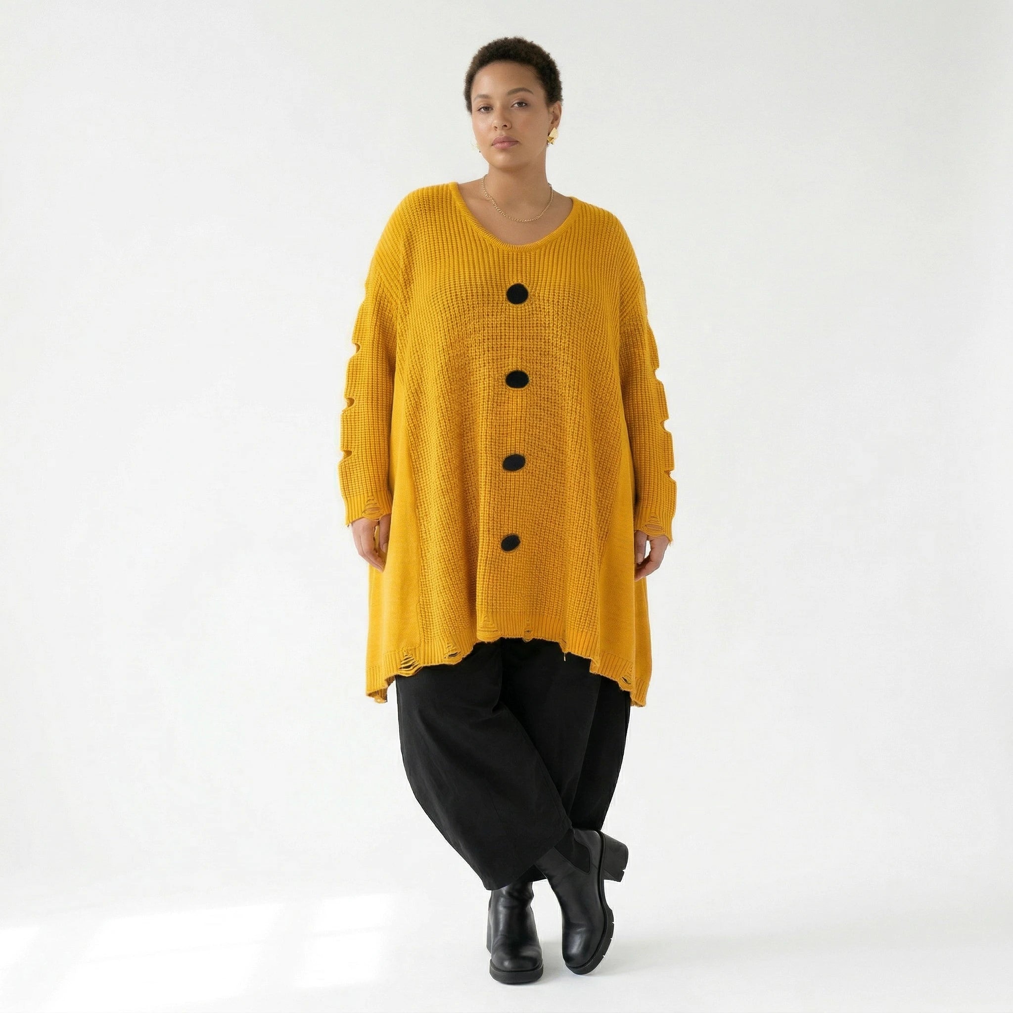 A-Form Bigshirt von AKH Premium aus Baumwolle, P1032.2603, Gelb, Ausgefallen, Zeitlos, Schick