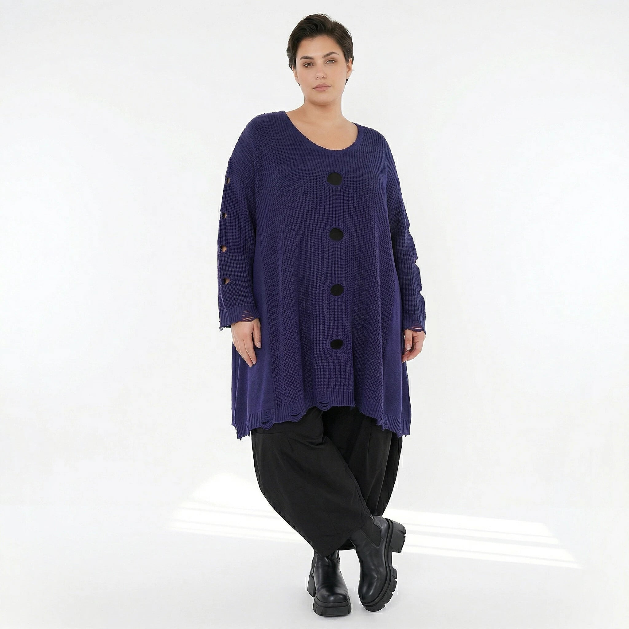 A-Form Bigshirt von AKH Premium aus Baumwolle, P1032.2603, Lila, Ausgefallen, Zeitlos, Schick