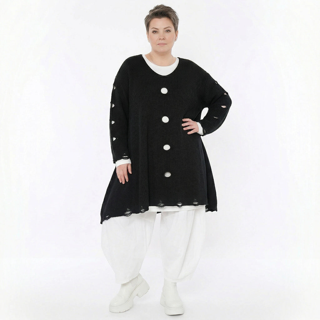 A-Form Bigshirt von AKH Premium aus Baumwolle, P1032.2603, Schwarz, Ausgefallen, Zeitlos