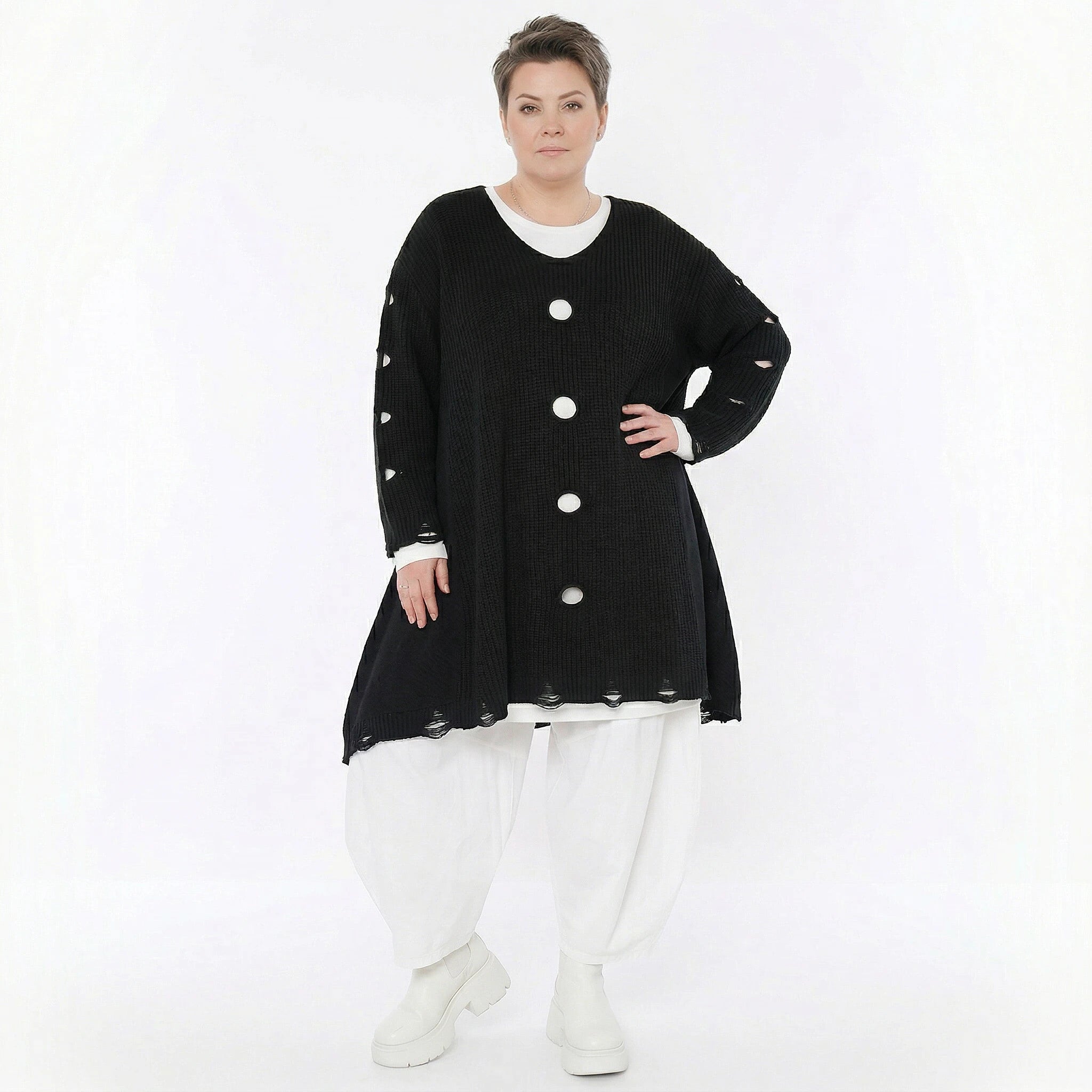 A-Form Bigshirt von AKH Premium aus Baumwolle, P1032.2603, Schwarz, Ausgefallen, Zeitlos