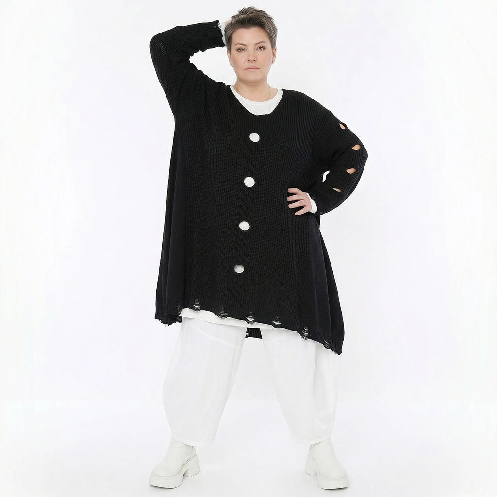 A-Form Bigshirt von AKH Premium aus Baumwolle, P1032.2603, Schwarz, Ausgefallen, Zeitlos