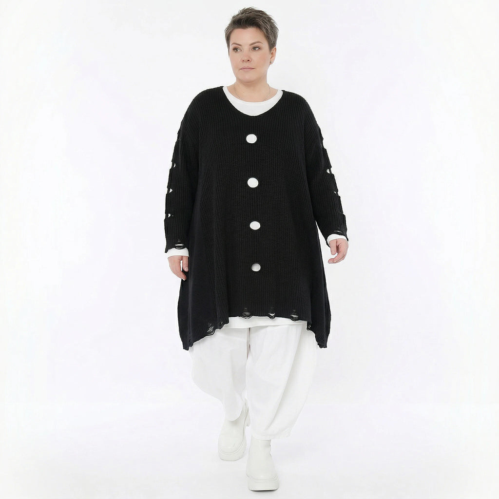 A-Form Bigshirt von AKH Premium aus Baumwolle, P1032.2603, Schwarz, Ausgefallen, Zeitlos