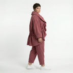 Cadrelli Damen Zweiteiler Rosébraun – Oversize Jacke & Hose, Viskose, Made in Turkey, EU 38/48, Lagenlook, Avantgarde-Outfit
