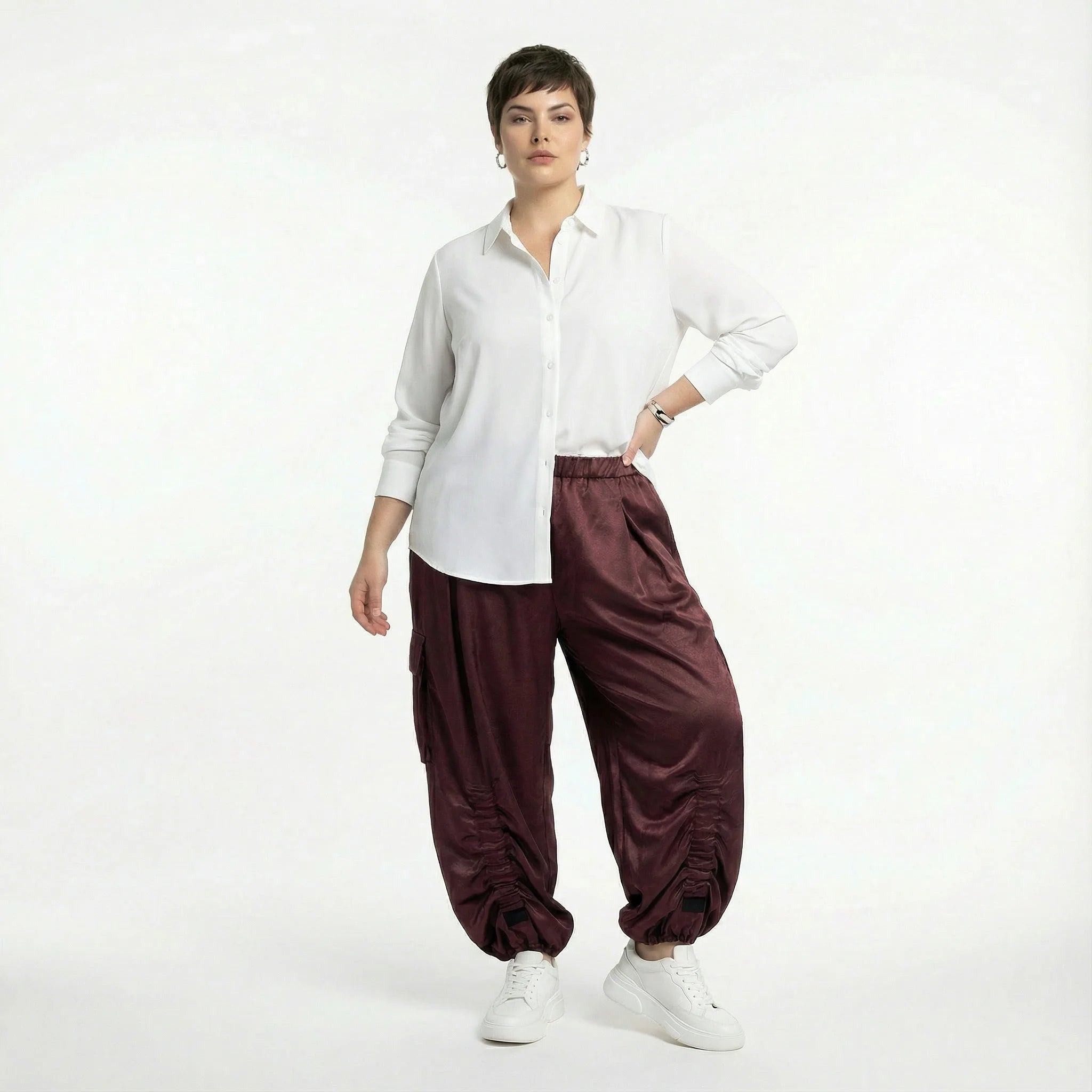 Ballonhose von AKH Premium aus Materialmix, P1027.7181, Weinrot, Ausgefallen, Zeitlos