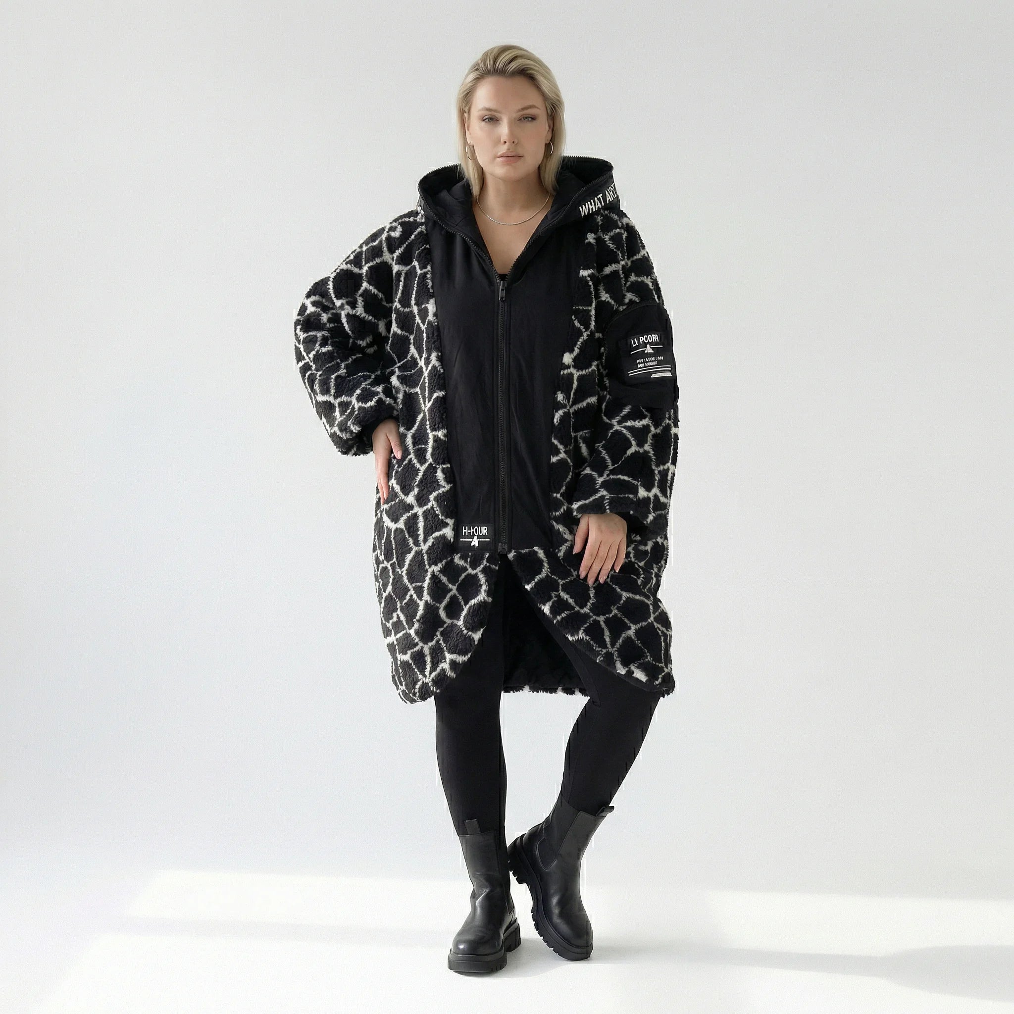 Ballon Jacke von H4 Fashion aus Polyamid, 2366, Schwarz, Animal, Ausgefallen, Zeitlos