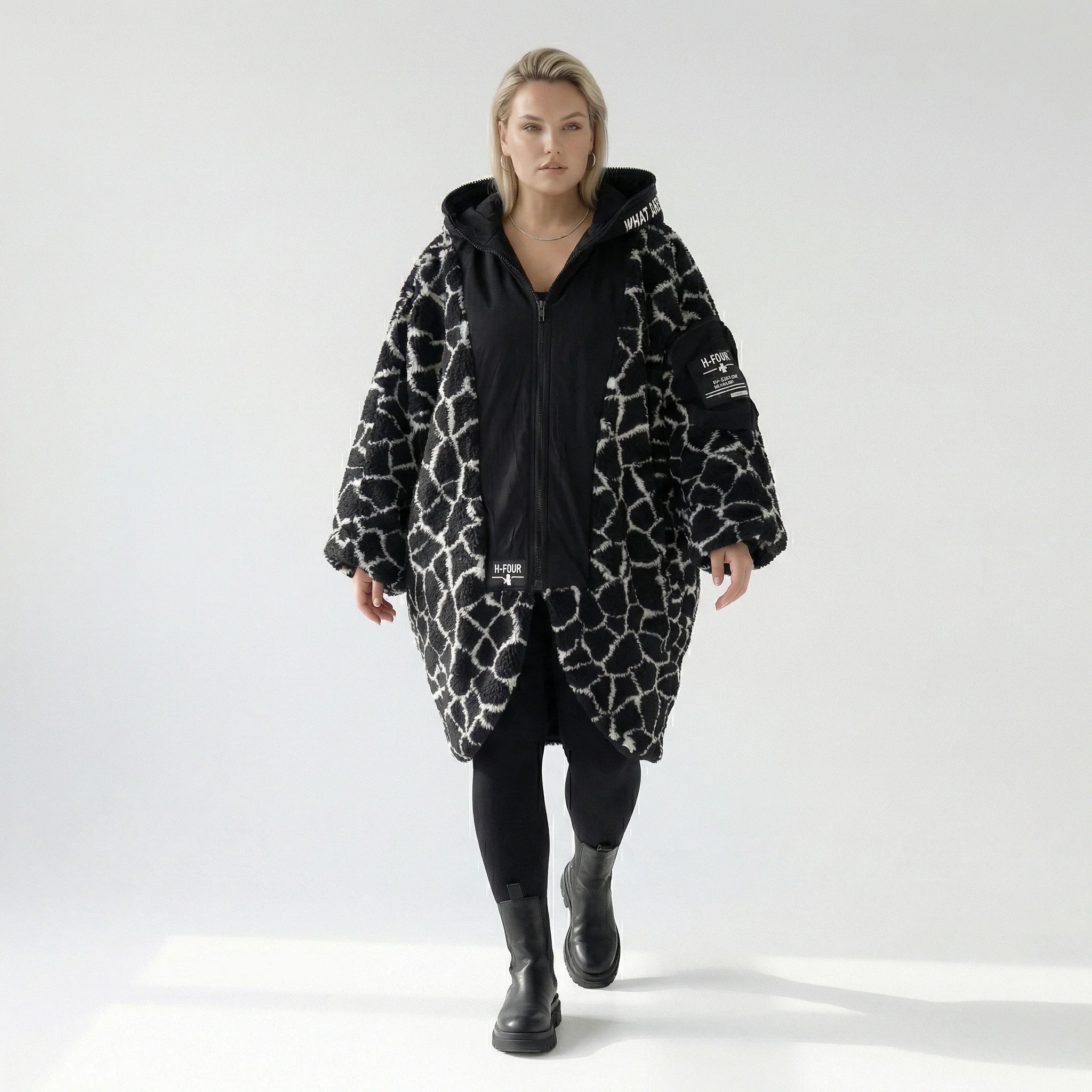 Ballon Jacke von H4 Fashion aus Polyamid, 2366, Schwarz, Animal, Ausgefallen, Zeitlos