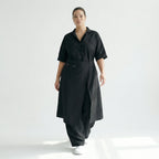 Cadrelli Damen Jumpsuit Schwarz Oversize Crash Twill Viskose Lycra Übergang EU 40 bis 48 – luftiger Avantgarde Einteiler