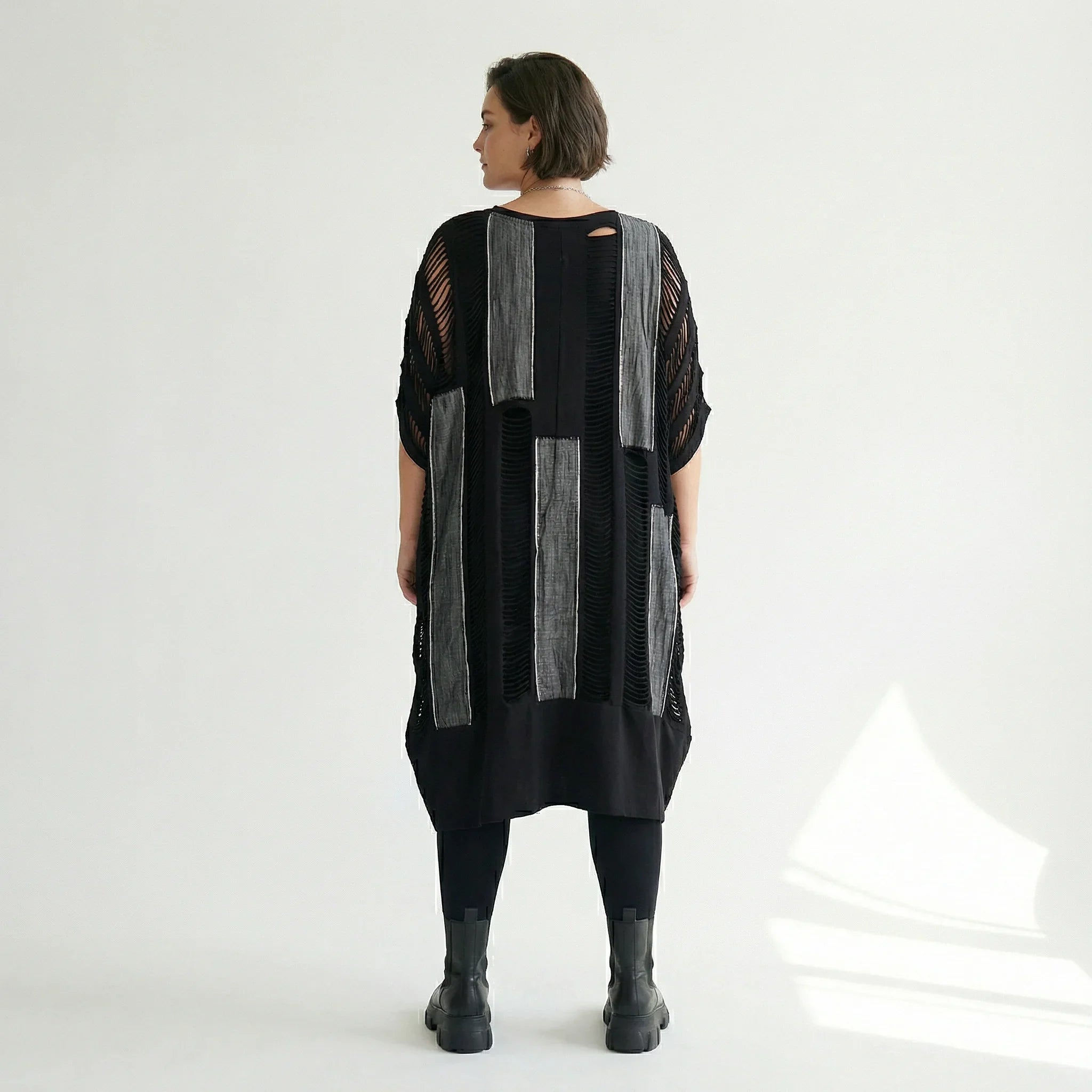 2-teiliges Damenkleid von B-ONE aus Jersey in Schwarz/Grau mit Cut-Outs – EU 38 bis 48 – Oversize Look