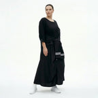 Schwarzes Damen Kleid in Oversize mit Utility-Taschen und Bindegürtel – Übergangslook EU 40 bis 46, leicht & stilvoll, Popeline Crash