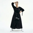 Schwarzes Damen Kleid in Oversize mit Utility-Taschen und Bindegürtel – Übergangslook EU 40 bis 46, leicht & stilvoll, Popeline Crash