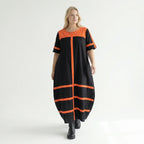 Cadrelli Damen Maxikleid schwarz rot, Avantgarde Oversize Kleid aus Viskose-Lycra, EU 42 bis 54