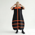 Cadrelli Damen Maxikleid schwarz rot, Avantgarde Oversize Kleid aus Viskose-Lycra, EU 42 bis 54