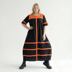 Cadrelli Damen Maxikleid schwarz rot, Avantgarde Oversize Kleid aus Viskose-Lycra, EU 42 bis 54