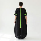 Cadrelli Damen Maxikleid schwarz neon-grün, Avantgarde Oversize Kleid aus Viskose-Lycra, EU 42 bis 54