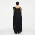 Damen Kleid schwarz-gelb LUANI Avantgarde Maxikleid aus Baumwolle, gelbe Details, EU 40 bis 48