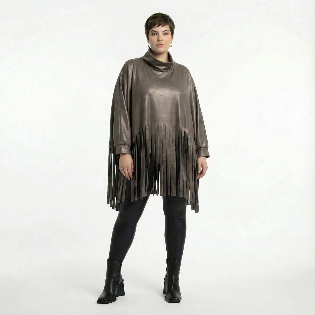  AKH Premium Bigshirt in kastiger Form, aus Materialmix, P1027.7182, Braun, Ausgefallen