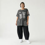 Tunika Damen Oversize B-ONE Grau Schwarz Print Mesh Jersey luftig stretch EU 38 bis 48 Lagenlook