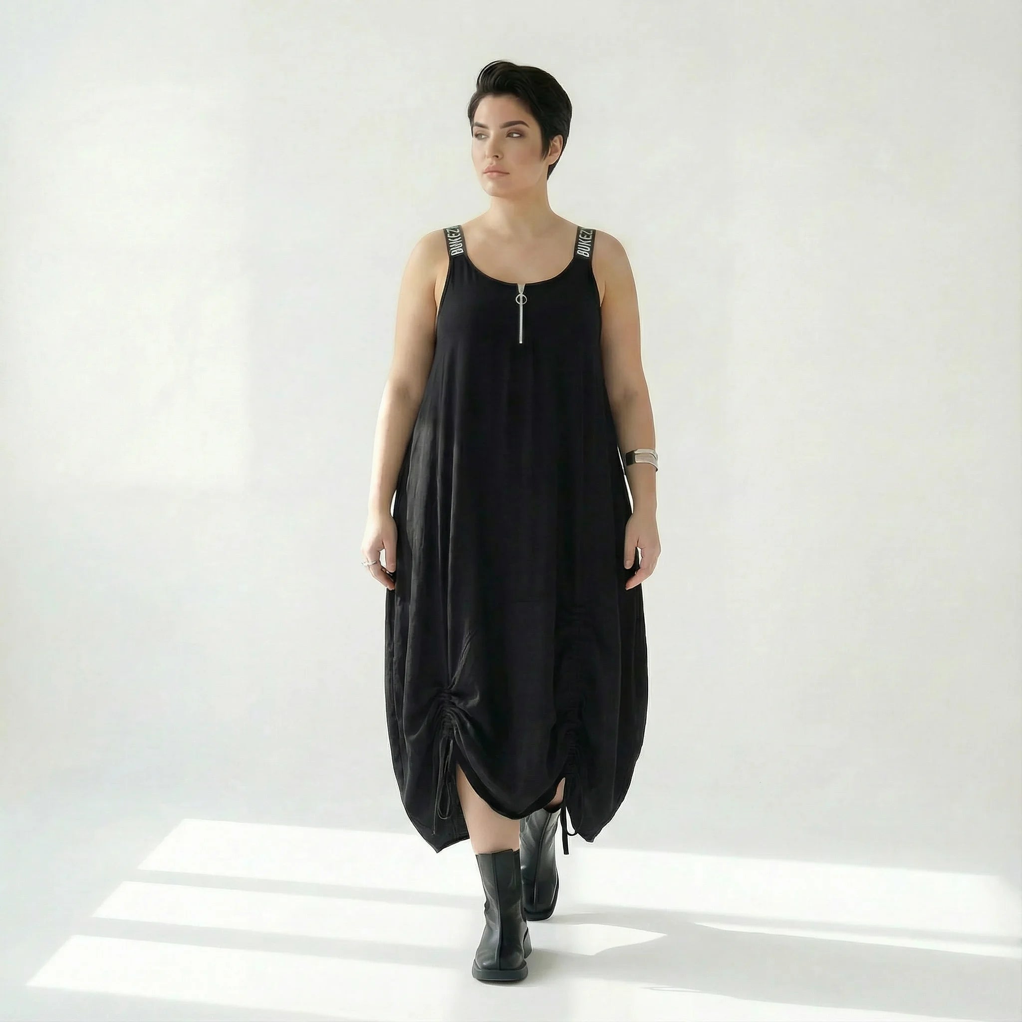 Ballonkleid von Bukezy aus Baumwolle, 1920, Schwarz, Ausgefallen, Zeitlos, Schick