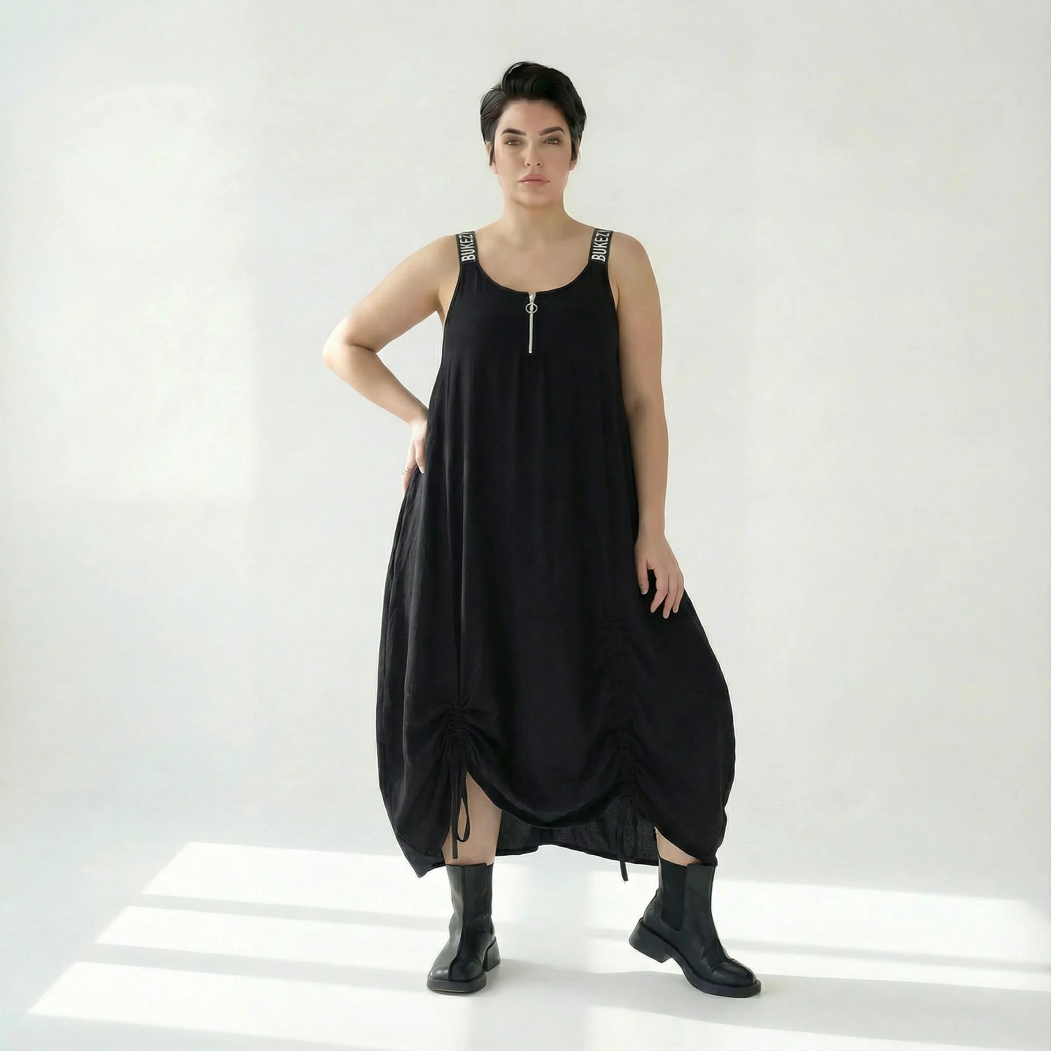 Ballonkleid von Bukezy aus Baumwolle, 1920, Schwarz, Ausgefallen, Zeitlos, Schick