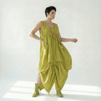 Caraclan Damen Kleid Chartreuse Viskose Baumwolle, Oversized Ballonschnitt, EU 38 bis 50 – Avantgarde Sommerkleid