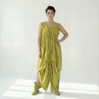 Caraclan Damen Kleid Chartreuse Viskose Baumwolle, Oversized Ballonschnitt, EU 38 bis 50 – Avantgarde Sommerkleid