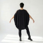 Damen Oversize-Tunika Schwarz von Caraclan aus Viskose mit Netzdetails, Gr. EU 38/50, Avantgarde, Lagenlook, Made in Türkei