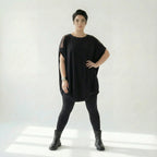 Damen Oversize-Tunika Schwarz von Caraclan aus Viskose mit Netzdetails, Gr. EU 38/50, Avantgarde, Lagenlook, Made in Türkei
