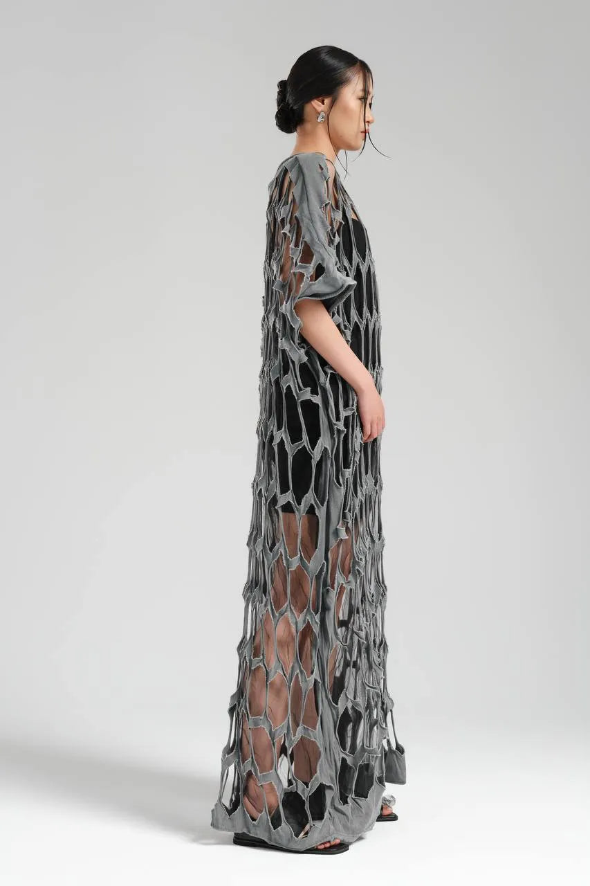  TW3 Kleid in gerader Form, aus Baumwolle, 1539, Grau, Ausgefallen, Zeitlos, Schick