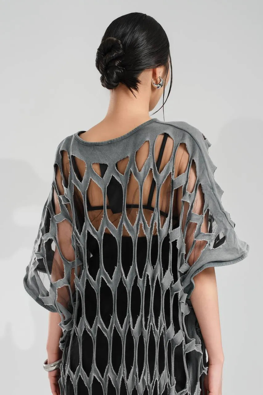  TW3 Kleid in gerader Form, aus Baumwolle, 1539, Grau, Ausgefallen, Zeitlos, Schick
