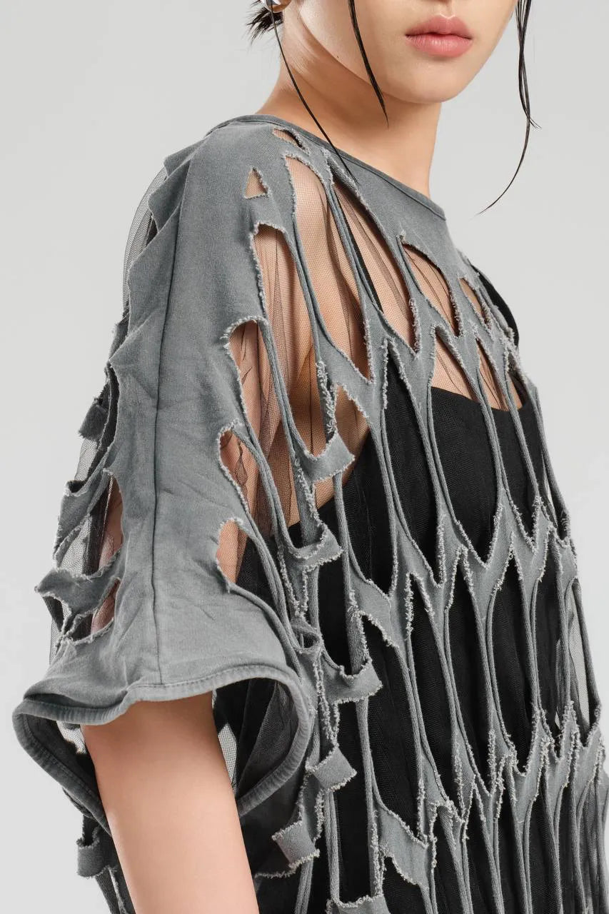  TW3 Kleid in gerader Form, aus Baumwolle, 1539, Grau, Ausgefallen, Zeitlos, Schick