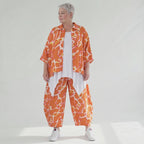 Stilvolle Lagenlook Bluse aus weich fließender Popeline mit schimmernder Oberfläche und Batikmuster, Orange/Weiß