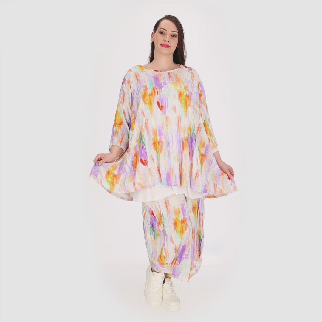 Ballonhose von AKH Fashion aus Viskose, 1308.08069, Weiß-Flieder-Orange, Farbmix, Schick