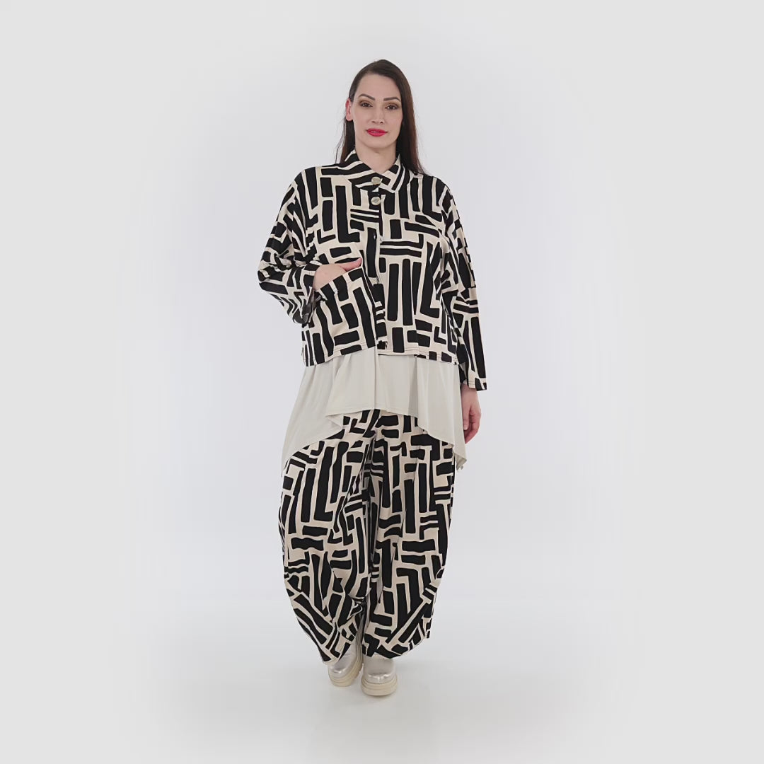AKH Fashion Jacke in kastiger Form, aus Viskose, 1318.06929, Schwarz-Ecru, Schick, Modern