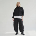 Damen Jacke Lagenlook Polyester Schwarz, kastiger Schnitt, Stehkragen, Oversize große Größen – AKH Premium