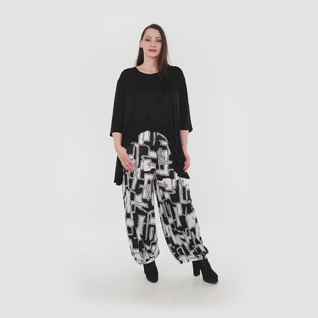 Ballonhose von AKH Fashion aus Viskose, 1323.08067, Schwarz-Weiß, Schick, Modern, Bequem