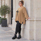 Langarmshirt Basic in Camel aus weichem Jersey mit Elasthan und schmeichelnder A-Linie