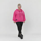 Hoodie in leuchtendem Pink aus weichem Stretchjersey mit Kapuze und gerader Schnittform
