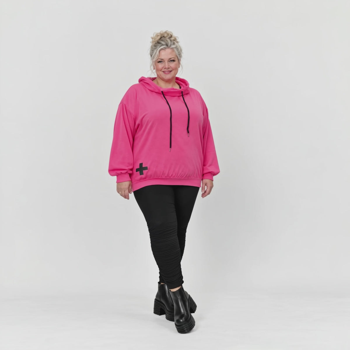 Hoodie in leuchtendem Pink aus weichem Stretchjersey mit Kapuze und gerader Schnittform