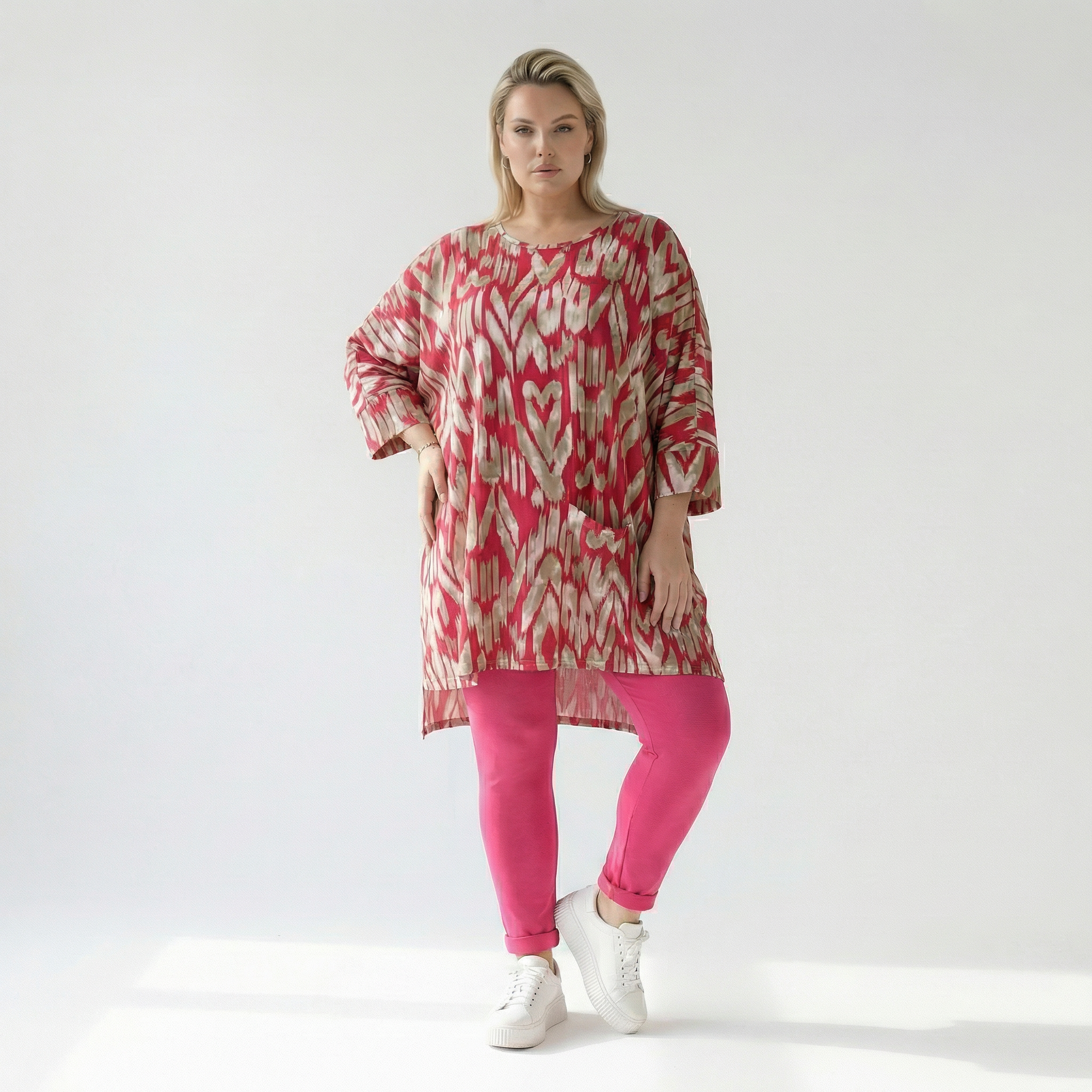 AKH Fashion Bigshirt in gerader Form, aus Viskose, 1296.06925, Fuchsia-Beige, Grafik, Schick