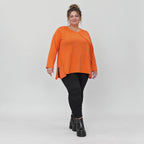 Langarmshirt in Orange aus weichem Stretchjersey mit Rundhalsausschnitt und A-Linie
