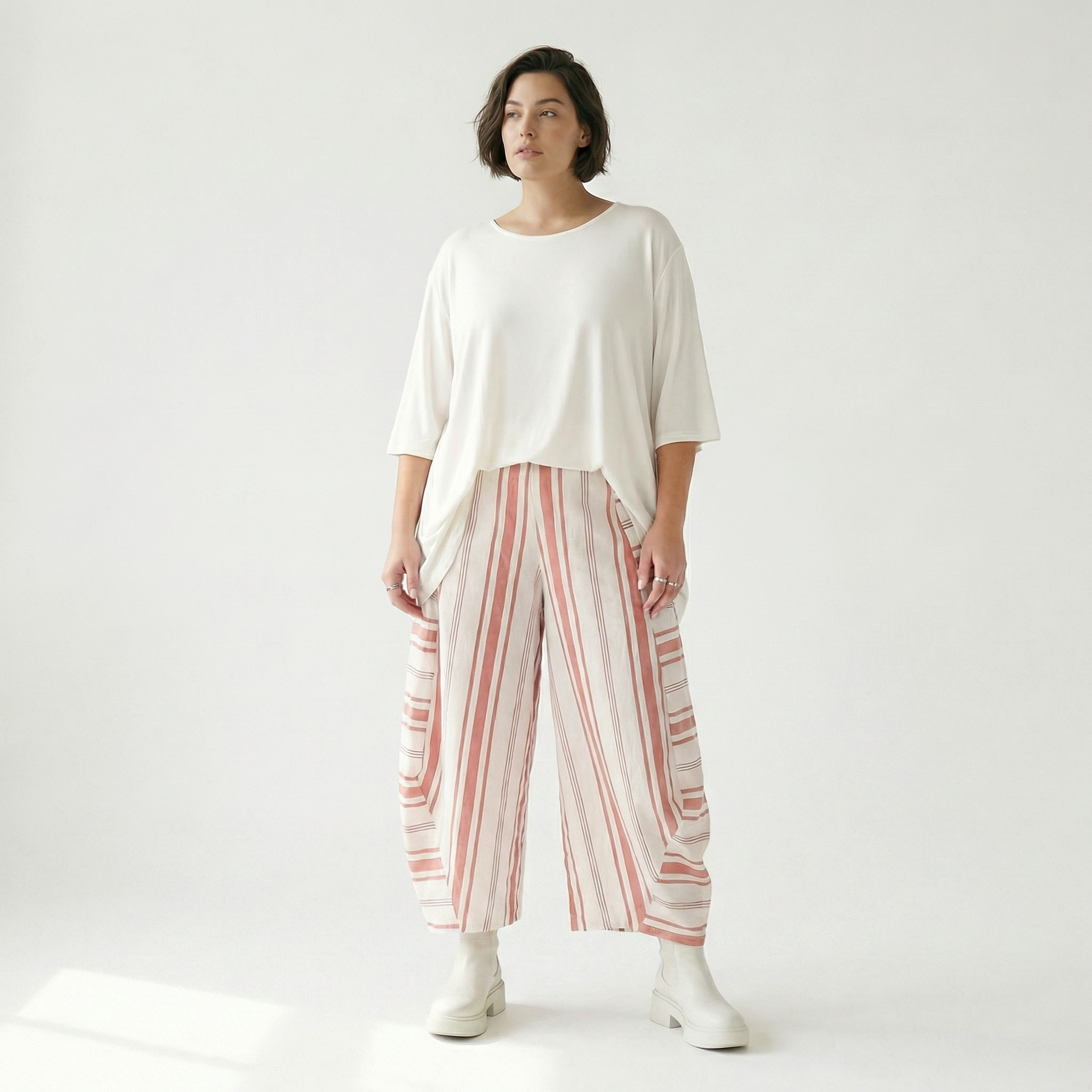 Ballonhose von AKH Fashion aus Baumwolle, 1420.08069, Weiß/Apricot, Blockstreifen, Schick
