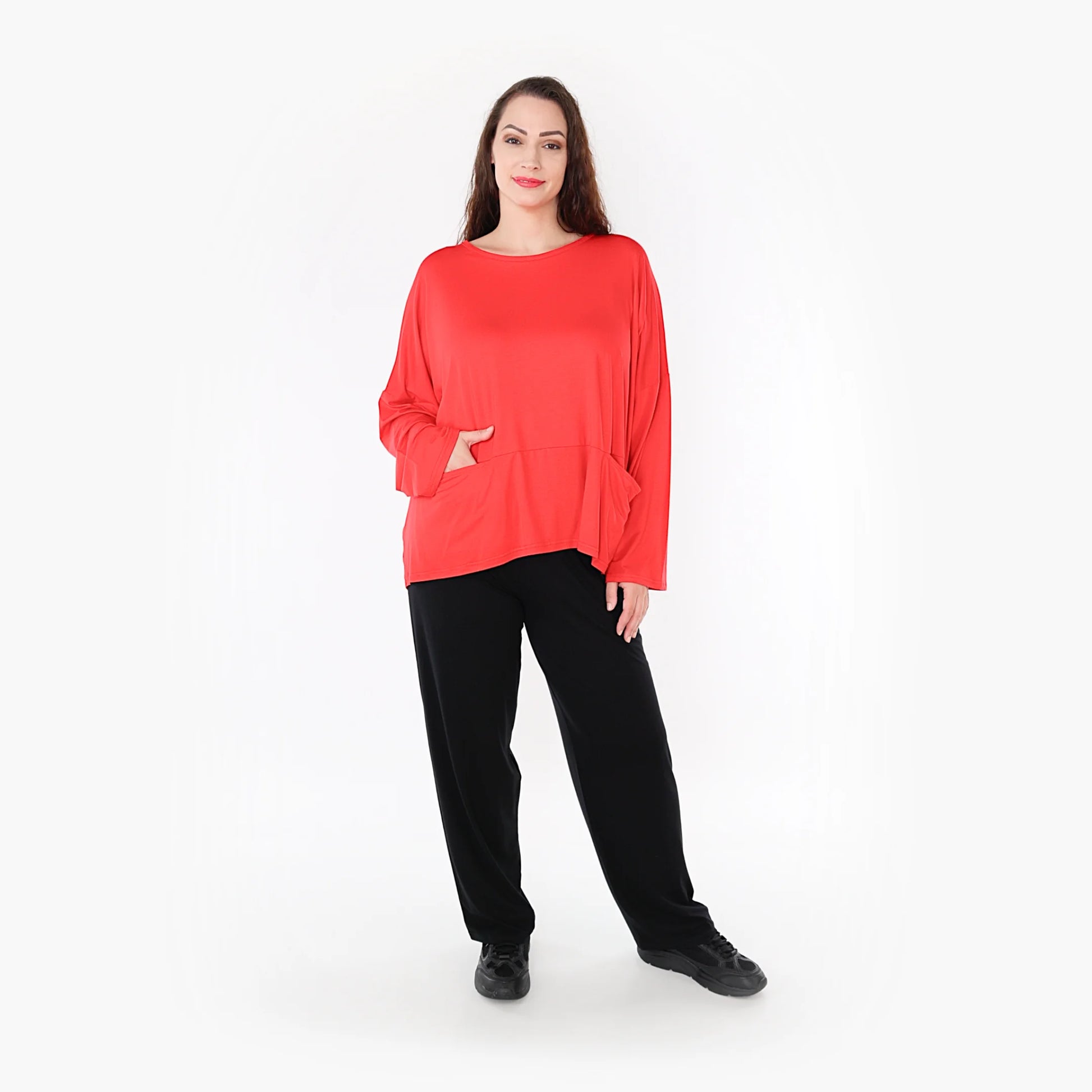 Bigshirt von AKH Fashion aus Viskose in kastiger Form, 1233.6888L, Rot, Unifarben, Schick